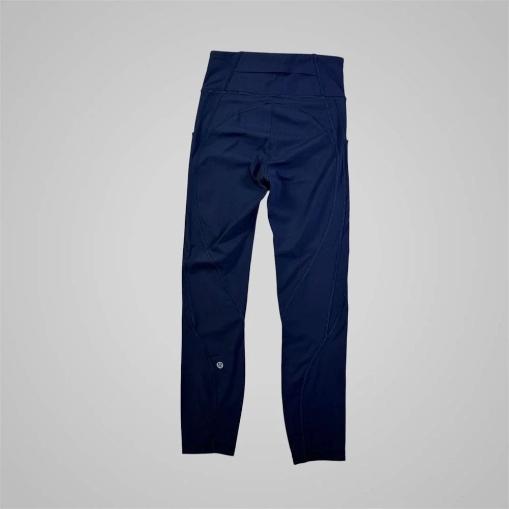 Lululemon Speed Up High Rise Crop 21 Navy Blue Running Leggings Pockets Size 2‎